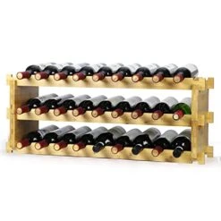 Finnhomy Wine Rack 27-Bottle 3-Tier Natural Bamboo Display Wine Storage Shelves Stackable Wine Bottle Holder