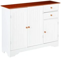 Kings Brand FURNITURE White / Walnut Finish Wood Kitchen Storage Buffet Cabinet