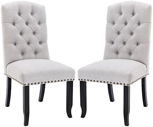 COLAMY Tufted Dining Chairs Set Of 6, Upholstered Parsons Dining Room Chairs, Fabric Kitchen Side Chair With Nailhead Trim And Wood Legs, Beige 11 COLAMY Tufted Dining Chairs Set Of 6, Upholstered Parsons Dining Room Chairs, Fabric Kitchen Side Chair With Nailhead Trim And Wood Legs, Beige - Image 9