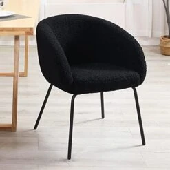 ONEVOG Upholstered Sherpa Dining Chair, Cozy Curved Back Dinner Chair Modern Boucle Teddy Chairs With Arms, Faux Wool Fleece Chair For Kitchen & Dining Room (Black) -Amazon Store 41ogPHrGHJL. AC