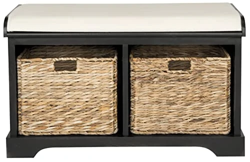 SAFAVIEH Home Collection Freddy Black/ Wicker Basket 2-Drawer Storage Bench With Cushion (Fully Assembled) 5 SAFAVIEH Home Collection Freddy Black/ Wicker Basket 2-Drawer Storage Bench With Cushion (Fully Assembled) - Image 3