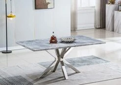 Goderfuu Marble Dining Table For 6 - Marble Dining Room Table With Silver Stainless Steel Base, 78 Inch Rectangle Dining Table Modern Dining Room Table For 6, Gray White Dining Table With Marble Top -Amazon Store 41opnC06wmL