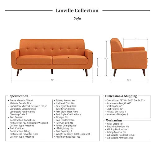 Lexicon Linville 2-Piece Living Room Set, Orange 4 Lexicon Linville 2-Piece Living Room Set, Orange - Image 2