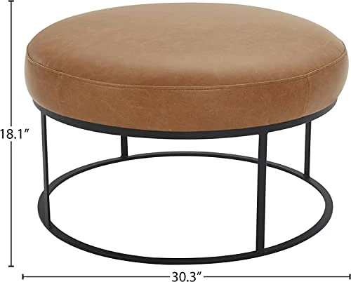 Amazon Brand – Rivet Revere Round Leather Iron-Framed Ottoman, 30.3"W, Cognac 5 Amazon Brand – Rivet Revere Round Leather Iron-Framed Ottoman, 30.3"W, Cognac - Image 3