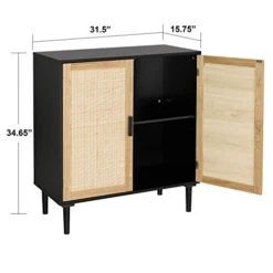 Finnhomy Sideboard Buffet Cabinet, Kitchen Storage Cabinet With Rattan Decorated Doors, Liquor Cabinet For Bar, Dining Room, Hallway, Cupboard Console Table, Accent Cabinet, 31.5X 15.8X 34.6 Inches -Amazon Store 41oyfoytsbL