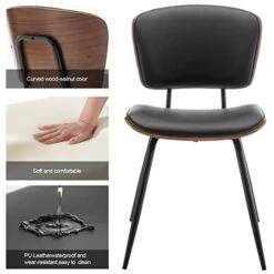 AQG Dining Chairs Set Of 2 Mid Century Modern Dining Chairs Faux Leather Upholstered Chair With Walnut Wood Frame For Kitchen Dining Living Room Chairs (Black, Pack Of 2) -Amazon Store 41oz6F9ajVL