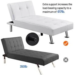 Yaheetech Faux Leather Chaise Lounge Indoor Convertible Chaise Futon Tufted Chaise Daybed With Chrome Metal Legs Converts To Recliner/Bed White -Amazon Store 41p2eLJ88PL