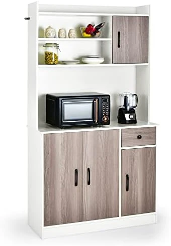 Giantex Buffet Hutch Cabinet, Kitchen Hutch Sideboard, Buffet Pantry On Island, Wood Kitchenware Server With Drawer, Shelf And Storage Cabinet (Black & Natural) 9 Giantex Buffet Hutch Cabinet, Kitchen Hutch Sideboard, Buffet Pantry On Island, Wood Kitchenware Server With Drawer, Shelf And Storage Cabinet (Black & Natural) - Image 7