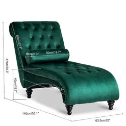 Paddie Velvet Button-Tufted Chaise Lounge Chair Leisure Sofa Chaise Chair W/Bolster Pillow, Nailhead Trim And Turned Legs For Indoor Living Room (Green) -Amazon Store 41p6jArxoXL