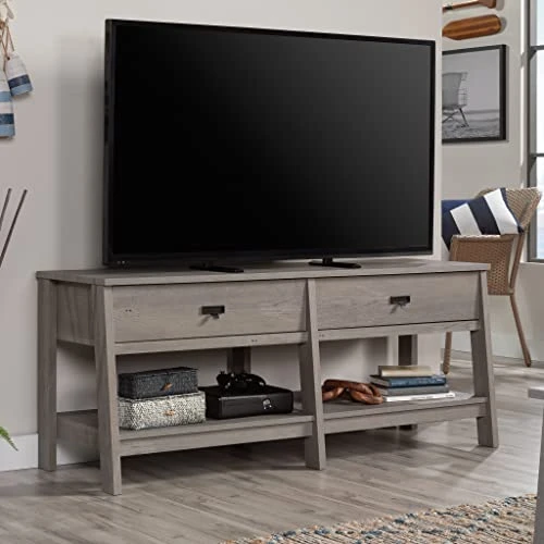 Sauder Trestle Credenza, For TV's Up To 60", Mystic Oak Finish 4 Sauder Trestle Credenza, For TV's Up To 60", Mystic Oak Finish - Image 2