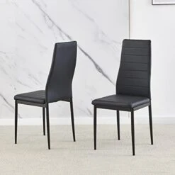 Ansley&HosHo Small Kitchen Table And Chairs Set For 2, 3-Piece Modern Glass Dining Room Table Set, Black Square Kitchen Table And 2 Black Leather Chairs For Home, Living Room, Dinette, Restaurant -Amazon Store 41pAxh8v1vL