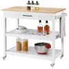 Yaheetech Kitchen Island Cart On Wheels, 3 Tiers Rolling Utility Cart With Drawer And 2 Spacious Storage Shelf, 40'' W Solid Wood Countertop, White -Amazon Store 41pG8m7qpIL