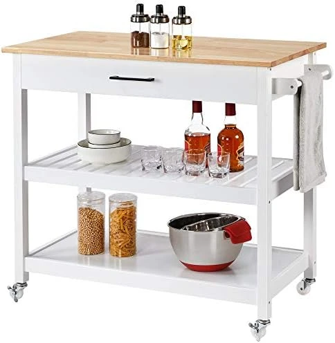 Yaheetech Kitchen Island Cart On Wheels, 3 Tiers Rolling Utility Cart With Drawer And 2 Spacious Storage Shelf, 40'' W Solid Wood Countertop, White 10 Yaheetech Kitchen Island Cart On Wheels, 3 Tiers Rolling Utility Cart With Drawer And 2 Spacious Storage Shelf, 40'' W Solid Wood Countertop, White - Image 8