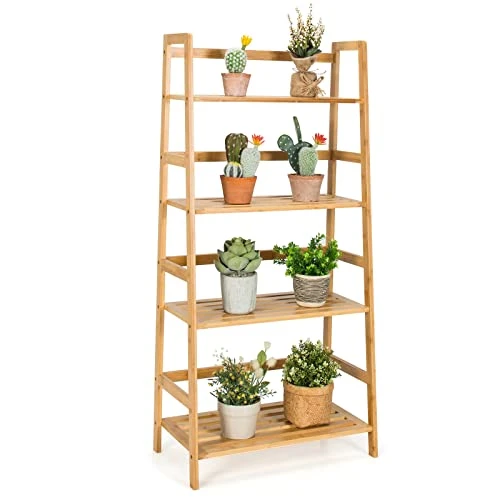Giantex Ladder Shelf, 4 Tier Bamboo Ladder Bookshelf, 48’’ Tall Freestanding Bookcase Storage Rack Plant Stand For Living Room, Balcony, Office, Bedroom, Farmhouse Wooden Ladder Bookshelf, Natural 3 Giantex Ladder Shelf, 4 Tier Bamboo Ladder Bookshelf, 48’’ Tall Freestanding Bookcase Storage Rack Plant Stand For Living Room, Balcony, Office, Bedroom, Farmhouse Wooden Ladder Bookshelf, Natural