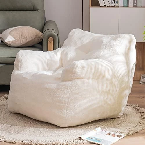 Soft Tufted Bean Bag Chairs For Adults, Medium Teddy Fabric Bean Bags With Arms, Ivory 10 Soft Tufted Bean Bag Chairs For Adults, Medium Teddy Fabric Bean Bags With Arms, Ivory - Image 8