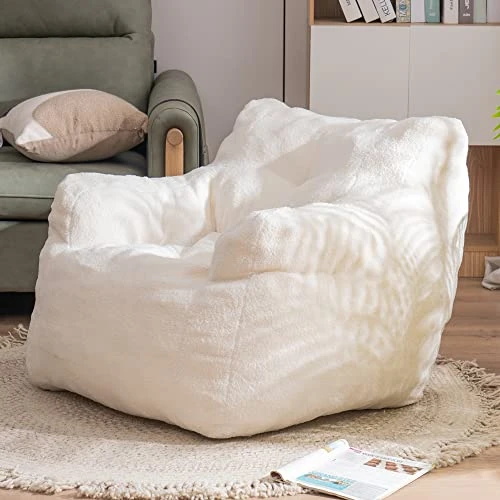 Soft Tufted Bean Bag Chairs For Adults, Medium Teddy Fabric Bean Bags With Arms, Ivory 3 Soft Tufted Bean Bag Chairs For Adults, Medium Teddy Fabric Bean Bags With Arms, Ivory
