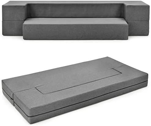 Giantex 8 Inch Folding Sofa Bed Couch, Memory Foam Futon Mattress Linen Fabric Sofa, Floor Couch Lounge Sleeper Bed For Living Room Bedroom Guest Room, Dark Grey, Queen 8 Giantex 8 Inch Folding Sofa Bed Couch, Memory Foam Futon Mattress Linen Fabric Sofa, Floor Couch Lounge Sleeper Bed For Living Room Bedroom Guest Room, Dark Grey, Queen - Image 6