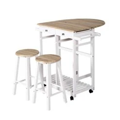 AIIT Wood Breakfast Cart - With Drop Leaf & 2 Drawers, Dining Table & Chair Sets Kitchen Trolley Island Cart For Small Space -Amazon Store 41pR8sYvyGL