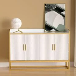 WILLIAMSPACE 46.8" Modern Sideboard Buffet Cabinet With 4 Doors & Adjustable Shelf & Gold Metal Frame, Floor Storage Cabinet, Standing Side Cabinet For Living Room, Hallway, Kitchen - Black&White&Gold -Amazon Store 41pRBj06f8L. AC