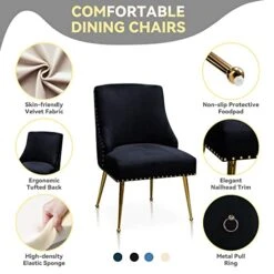 SEYNAR Dining Chairs, Comfortable Modern Kitchen Chairs With Gold Legs, Fabric Upholstered Dining Room Chairs, Accent Chairs Set Of 2, Tufted Velvet Chair For Kitchen Dining Room Guest Room(Black) 11 SEYNAR Dining Chairs, Comfortable Modern Kitchen Chairs With Gold Legs, Fabric Upholstered Dining Room Chairs, Accent Chairs Set Of 2, Tufted Velvet Chair For Kitchen Dining Room Guest Room(Black) -Amazon Store 41pS8EKtAhL