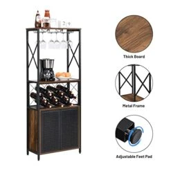 OIOG Wine Bar Cabinet Furniture, Freestanding Wine Bakers Rack With Glass Holder And Storage Cabinet, Multifunctional Liquor Cabinet For Kitchen And Dining Room (Vintage Brown) -Amazon Store 41pSpkRuSDL