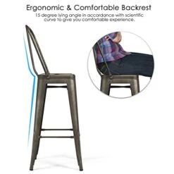 COSTWAY Metal Bar Stools Set Of 4, With Removable Back, 30'' Bar Height Stools With Rubber Feet, Stylish And Modern Chairs, For Kitchen, Dining Rooms, And Side Bar (Gun-Update, 30'') -Amazon Store 41pVf9YBuvL