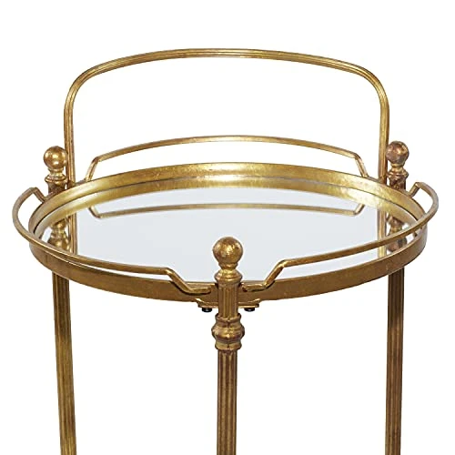 Deco 79 Metal Round Bar Cart With Wheels And Handle, 19" X 18" X 31", Brass 5 Deco 79 Metal Round Bar Cart With Wheels And Handle, 19" X 18" X 31", Brass - Image 3