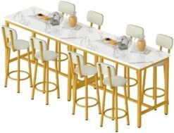 AWQM Small Dining Table Set For 2, Bar Set With 1 Square Table And 2 Upholstered Chairs With Back, Faux Marble Table Breakfast Table With Footrest For Home & Kitchen (White & Gold) 24 AWQM Small Dining Table Set For 2, Bar Set With 1 Square Table And 2 Upholstered Chairs With Back, Faux Marble Table Breakfast Table With Footrest For Home & Kitchen (White & Gold) -Amazon Store 41pfmsLk16L. AC