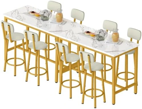 AWQM Small Dining Table Set For 2, Bar Set With 1 Square Table And 2 Upholstered Chairs With Back, Faux Marble Table Breakfast Table With Footrest For Home & Kitchen (White & Gold) 10 AWQM Small Dining Table Set For 2, Bar Set With 1 Square Table And 2 Upholstered Chairs With Back, Faux Marble Table Breakfast Table With Footrest For Home & Kitchen (White & Gold) - Image 8