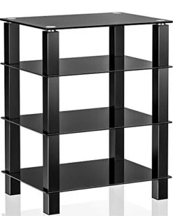 FITUEYES 4-Tier Media Stand Audio/Video Component Cabinet With Glass Shelf For/Apple Tv/Xbox One/ps4 AS406002GB
