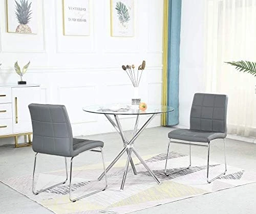 STYLIFING Modern Dining Table Chairs Set For 4 Kitchen Table And Chairs Set For Small Space Round Clear Tempered Glass Top Dining Room Table + 4 Grey Faux Leather Chairs Dining Room Set Of 5 Pieces 6 STYLIFING Modern Dining Table Chairs Set For 4 Kitchen Table And Chairs Set For Small Space Round Clear Tempered Glass Top Dining Room Table + 4 Grey Faux Leather Chairs Dining Room Set Of 5 Pieces - Image 4
