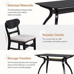Polibi 5 Pieces Dining Set, Solid Wood Dining Table Set With Unique Legs, Storage Shelf And 4 Upholstered Chairs For Dining Room Kitchen, Espresso -Amazon Store 41pjEZ0FtoL