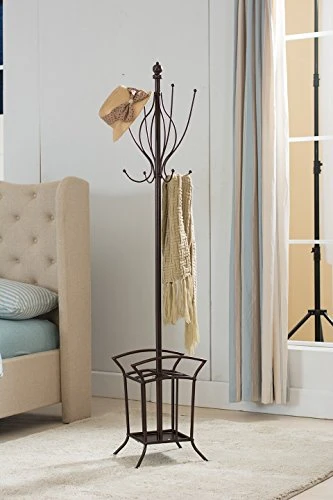 Kings Brand Bronze Finish Metal Coat Rack & Hat Stand With Umbrella Holder 3 Kings Brand Bronze Finish Metal Coat Rack & Hat Stand With Umbrella Holder
