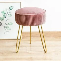 Modern Velvet Round Footstool Ottoman, Peacock Blue Velvet Ottoman Vanity Stool Foot Rest With Gold Legs, Upholstered Pleated Vanity Chair Ottoman, Makeup Stools For Vanity, Footrest For Living Room -Amazon Store 41prvrW18hL. AC