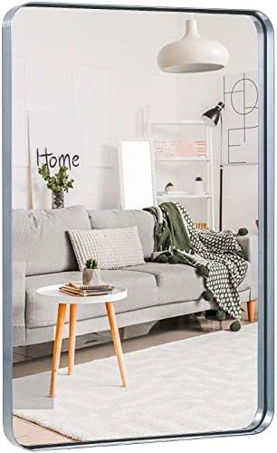 24"x36" Black Bathroom Mirror, Upgrade Metal Frame Wall Mounted With Rounded Corner For Entryways, Living Rooms 16 24"x36" Black Bathroom Mirror, Upgrade Metal Frame Wall Mounted With Rounded Corner For Entryways, Living Rooms - Image 14