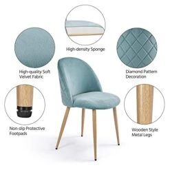 Yaheetech Dining Chairs Velvet Chairs Living Room Chairs Modern Style Upholstered Chairs With Backrest Wooden Style Metal Legs For Leisure, Restaurant, Cafe, Makeup, Set Of 2, Aqua -Amazon Store 41psetsh8LL