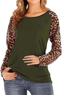 Womens Tops Dressy Casual,Leopard Print Long Sleeve Fashion Solid Color Patchwork Crew Neck Top Sports Top -Amazon Store 41punI00caL. AC