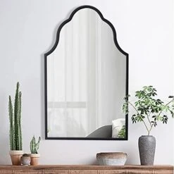 Chende Arch Wall Mirror, 32" H X 20" W Black Bathroom Mirror With Wooden Frame, Large Modern Decorative Mirror For Foyer, Living Room, Bedroom