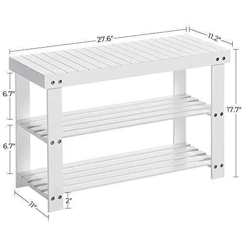 SONGMICS Shoe Bench Bundle With Coat Rack, 3-Tier Bamboo Shoe Rack, Wall Mounted Coat Rack, Wall Shelf With Hooks, For Entryway Closet Guest Room, White ULBS004W01 And ULHR42WT 5 SONGMICS Shoe Bench Bundle With Coat Rack, 3-Tier Bamboo Shoe Rack, Wall Mounted Coat Rack, Wall Shelf With Hooks, For Entryway Closet Guest Room, White ULBS004W01 And ULHR42WT - Image 3
