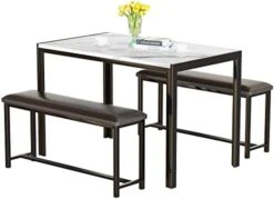 AWQM 5 Pieces Dining Table Set, Kitchen Table Set With Faux Marble Top Table And 4 Faux Leather Upholstered Chairs For Kitchen, Breakfast Nook, Dining Room, White+Beige -Amazon Store 41qAgqiQQL. AC