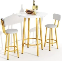 Recaceik Dining Table Set, 47.2” Rectangle Pub Dining Set Kitchen Table Set Bar Table With Stools, 3-Piece Breakfast Table Set With Metal Frame For Kitchen Dining Room W/ 2 Chairs - White 29 Recaceik Dining Table Set, 47.2” Rectangle Pub Dining Set Kitchen Table Set Bar Table With Stools, 3-Piece Breakfast Table Set With Metal Frame For Kitchen Dining Room W/ 2 Chairs - White -Amazon Store 41qAmqbnKYL. AC