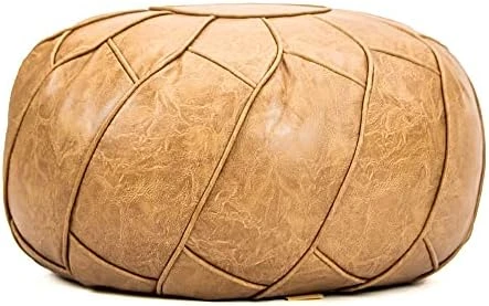 Moderner Faux Leather Pouf Unstuffed Ottoman Moroccan Footstool, Floor Footrest Cushion, Storage Solution - Natural Brown Color (Cognac, 23x11) 14 Moderner Faux Leather Pouf Unstuffed Ottoman Moroccan Footstool, Floor Footrest Cushion, Storage Solution - Natural Brown Color (Cognac, 23x11) - Image 12