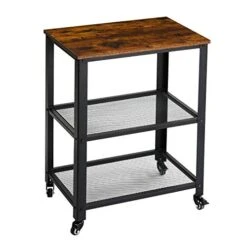 YMYNY Serving Cart, Vintage Kitchen Bar Cart On Wheels, 3-Tier Microwave Heavy Duty Storage Shelves, Baker's Rack With Metal Frame, Extra Counter Space, Easy To Assemble, Rustic Brown, UHTMJ011H