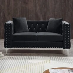 Mikibama Velvet Loveseat Sofa 59 Inch Jeweled Buttons Tufted Loveseat With Acrylic Crystal Legs And 2 Pillows Modern Furniture For Living Room, Bedroom(Grey) -Amazon Store 41qMgCgh6OL. AC