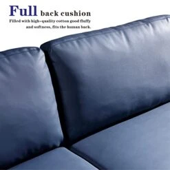 Ovios Mid-Century Modern Sofa 3-Seat L-Shape Sectional Sofa Couch With Chaise And Movable Ottoman For Living Room Lounge Office, 100" W, Faux Leather (Blue) -Amazon Store 41qNkT4vO8L