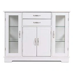 Giantex Sideboard Buffet Server Storage Cabinet W/ 2 Drawers, 3 Cabinets And Glass Doors For Kitchen Dining Room Furniture Cupboard Console Table (White) -Amazon Store 41qPb4lmI0L