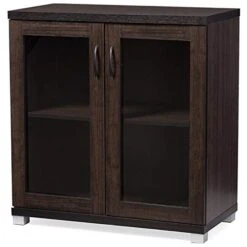 Pemberly Row Contemporary Curio Cabinet, Display Storage Cabinet With Glass Door In Dark Brown