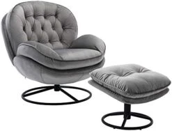 LoLado Velvet Chaise Lounge Indoor Cozy Oversized Swivel Reading Chair With Footrest, Yellow -Amazon Store 41qXGH3Ii9L. AC