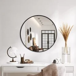 Black Frame Mirror, Bathroom Mirrors For Wall,22'' Round Circle Mirror For Entryway Bedroom Vanity(22'',Black)