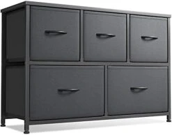 Cubiker Dresser Storage Organizer, 5 Drawer Dresser Tower Unit For Bedroom Hallway Entryway Closets, Small Dresser Clothes Storage With Wide Sturdy Steel Frame Wood Top, Black Grey -Amazon Store 41qhc8hLYhS. AC